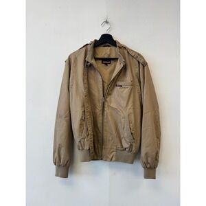 VTG Madrigal‎ Jacket Mens Medium Beige Cotton Bomber Epaulets Zip Pockets Lined
